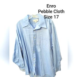Enro Pebble Cloth Shirt Men's 17 34-35 Fit Non Iron Button Up Blue Long Sleeve